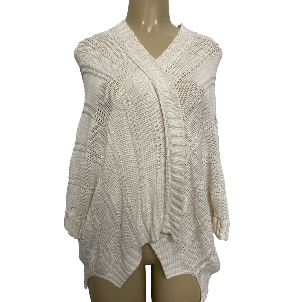 Wooden Ships Open Cardigan Sweater Dolman Sleeve White Cotton Blend S M